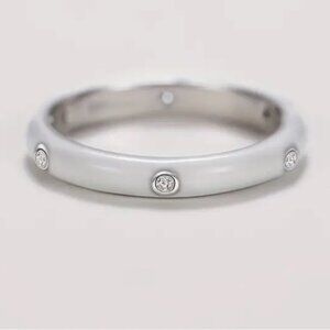 White Enamel Ring with Clear Stones Various Sizes